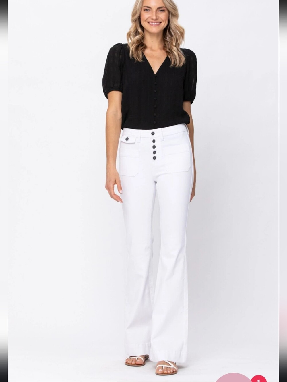 Judy Blue White High Rise Button Fly Patch Pocket Flare Jeans Size 15/32 Retro
